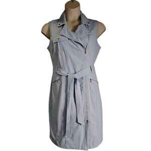 Calvin Klein Sleeveless Belted Moto Sheath Dress Size 12 Light Blue Zipper Lined